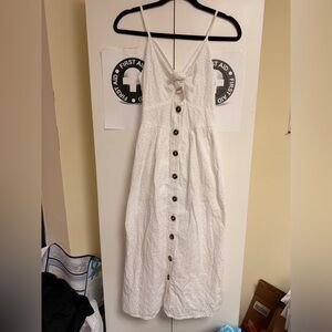 JAPNA S women’s White Eyelet Button-Front Tie Sundress midi